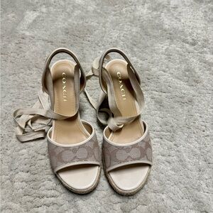 Coach Neutral Signature Espadrille Wedge Sandals - Taupe